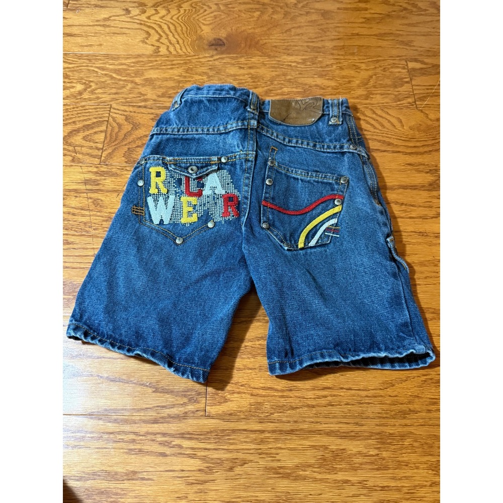 Vintage Rocawear Kids Jean Shorts Sz 4 Blue Denim Jorts Embroidered Y2K Hip Hop